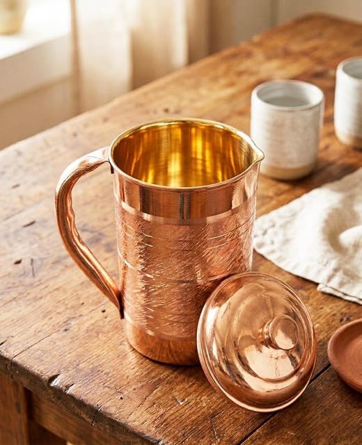 Brocca D'Acqua In Rame Con 2 Caraffe In Vetro Brocca E Bicchiere Per Bere