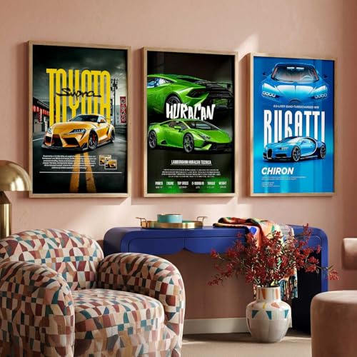Image of kotart Big Sports Cars Framed Posters Gift Items for Boys Room Wall Decoration Bedroom Living Room Office Studio Decor | Car Poster Frame for Wall Decor Set Of 3 Size | Design 947 Beige (20x30 Inch)