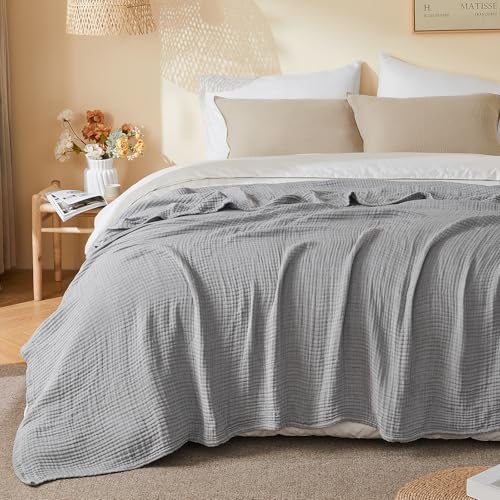 Image of EMME Cotton Muslin Large Throw Blanket Couch Breathable Gauze Soft Lightweight Bed Blankets Adults (Heather Grey, 50 inchx70 inch)