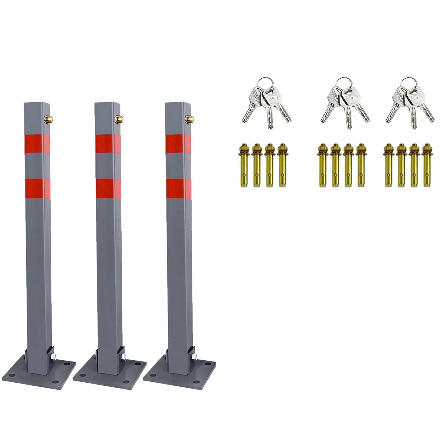 Lot de 3 barrières de parking pliables, poteaux de stationnement