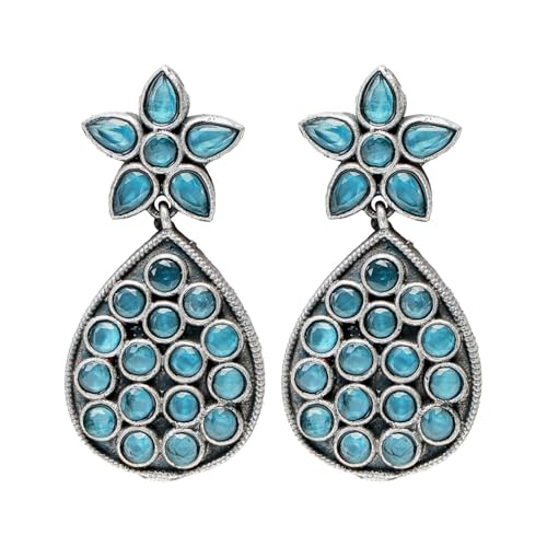 Efulgenz Indian Earrings for Women Oxidized Jewelry Floral Crystal Earrings Dangle Tear Drop Earring Set Bollywood Bohemian Fashion Statement Jewelry for Women