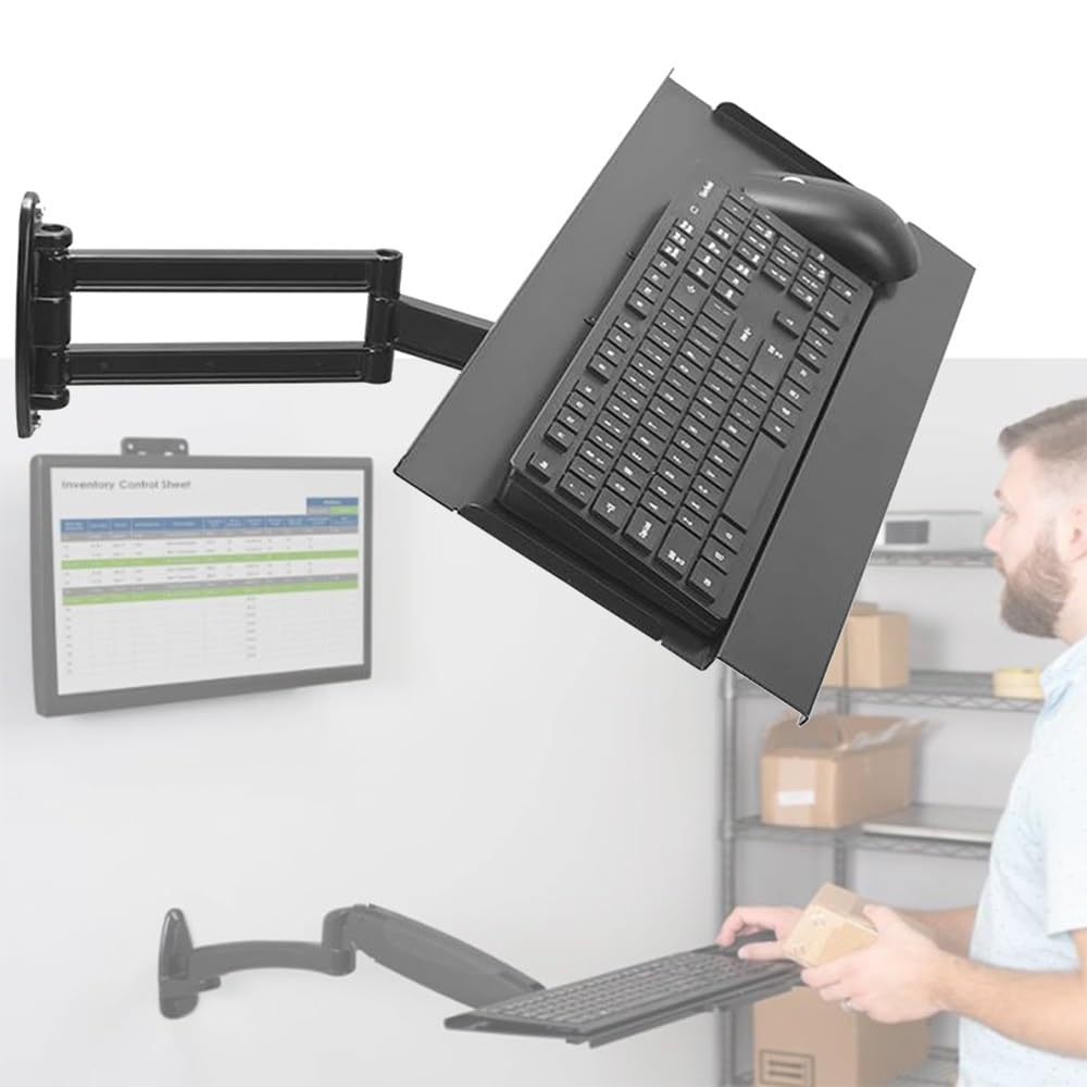 DDS22E Wall Mounted Keyboard Tray with Adjustable Swivel & Tilt for Ergonomic Workspace - Space Saving Design for Home Office