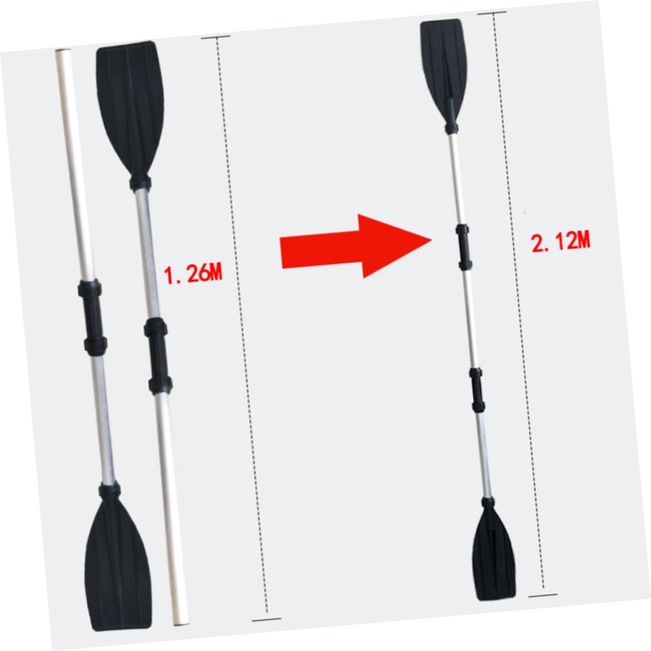 Doppelend Kajakpaddel aus Aluminiumlegierung, 210cm, Schwarz | Abnehmbar, mit Ruderhalter und Tropfringen, auch Einzel Bootsruder Nutzbar