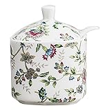 Creative Flowers Printing Ceramic Sugar Bowl Spice Jar with Lid Spoon Seasoning Box Condiment Pots Spice Racks for Kitchen Restaurant
