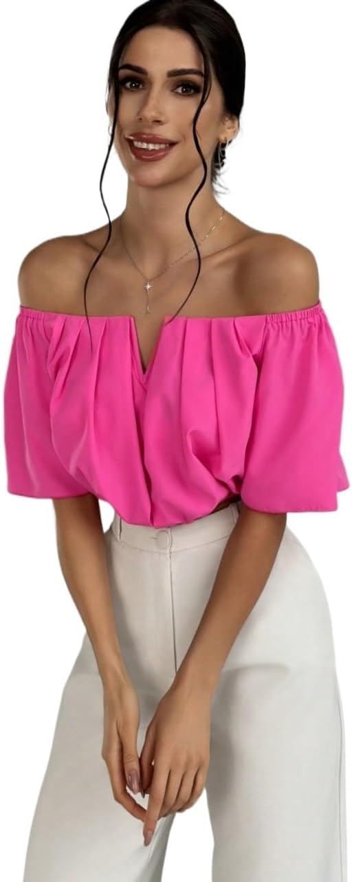 Women's Classic-Fit Shirt Off Shoulder V-Neckline Waisted Blouse
