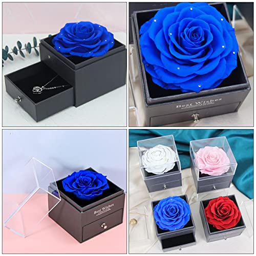 Coffret à bijoux de Saint-Valentin bleu avec boîte à fleurs éternelles