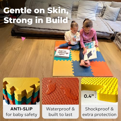 Image of MioTetto Baby Play Mat, Comfortable Tummy Time Mat - Portable Foam Floor Tiles, Safe baby mat for floor for Crawling & Development, Soft play mat for babies 0-6 months, Stylish interlocking foam tiles