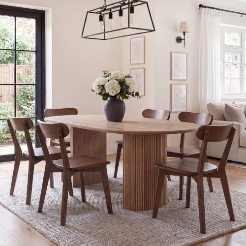 Image of HNY Farmhouse Solid Wood Dining Chairs Set of 6, Mid Century Modern Armless Kitchen & Dining Room Chairs with Curved Back, 300 LBS Capacity, Walnut for Home, Apartment