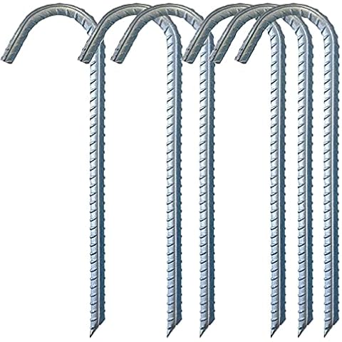 Ground Rebar Stakes Tent Pegs Trampoline Stake Ground Anchors Metal Pins Hooks Garden Stakes Staples Nails for Fence Swing Trampoline Tent Camping Dig Defense Fence Sheds Greenhouse (12" Long ,6 pack) Cover