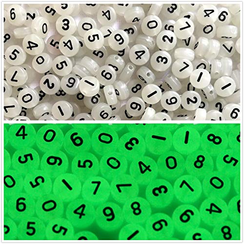Image of Amaney 500pcs Number Beads 7x4mm Mixed Number Beads Acrylic Round Shape Loose Beads (Glowing in the Dark)