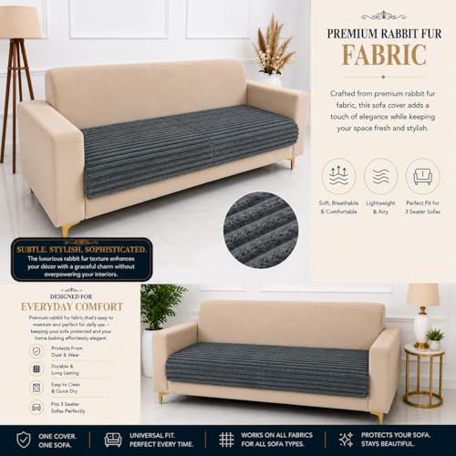 Image of Homerz Premium Rabbit Fur Sofa Cover with Anti-Skid Backing, Soft Plush Fabric Sofa Protector for Living Room Furniture (Grey, 7 (3+2+2) Seater, Only Seat Cover)