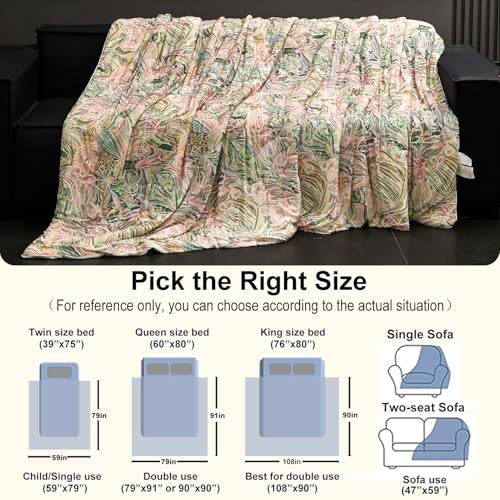 LLanCL Floral Print Cooling Blankets for Hot Sleepers - Cool Like Ice Cream Blanket for Summer, Lightweight Double-Sided Cooling Comforter Quilt (Queen Size 90" x 90" Green Pink) by LLanCL - Image 4
