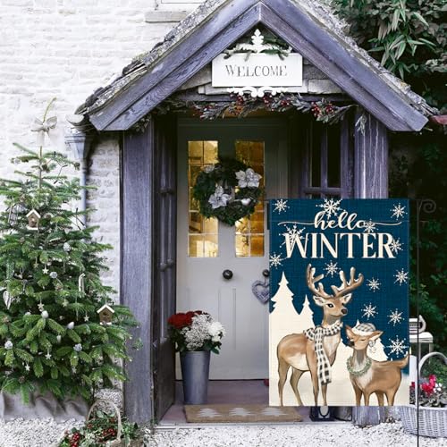 Drapeau de jardin extérieur bleu 30x45 décoratif hiver rustique