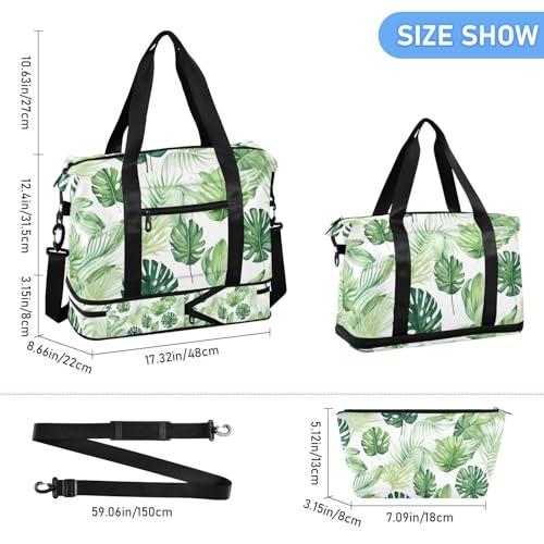 Palm Tree Leaves Gym Bag for Women Sport Travel Duffel Bag Shoulder Weekender Overnight Bags with Wet Pocket & Shoe Compartment3