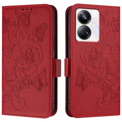 Coque OPPO Realme 10 Pro Plus 5G étui portefeuille fin en cuir rouge