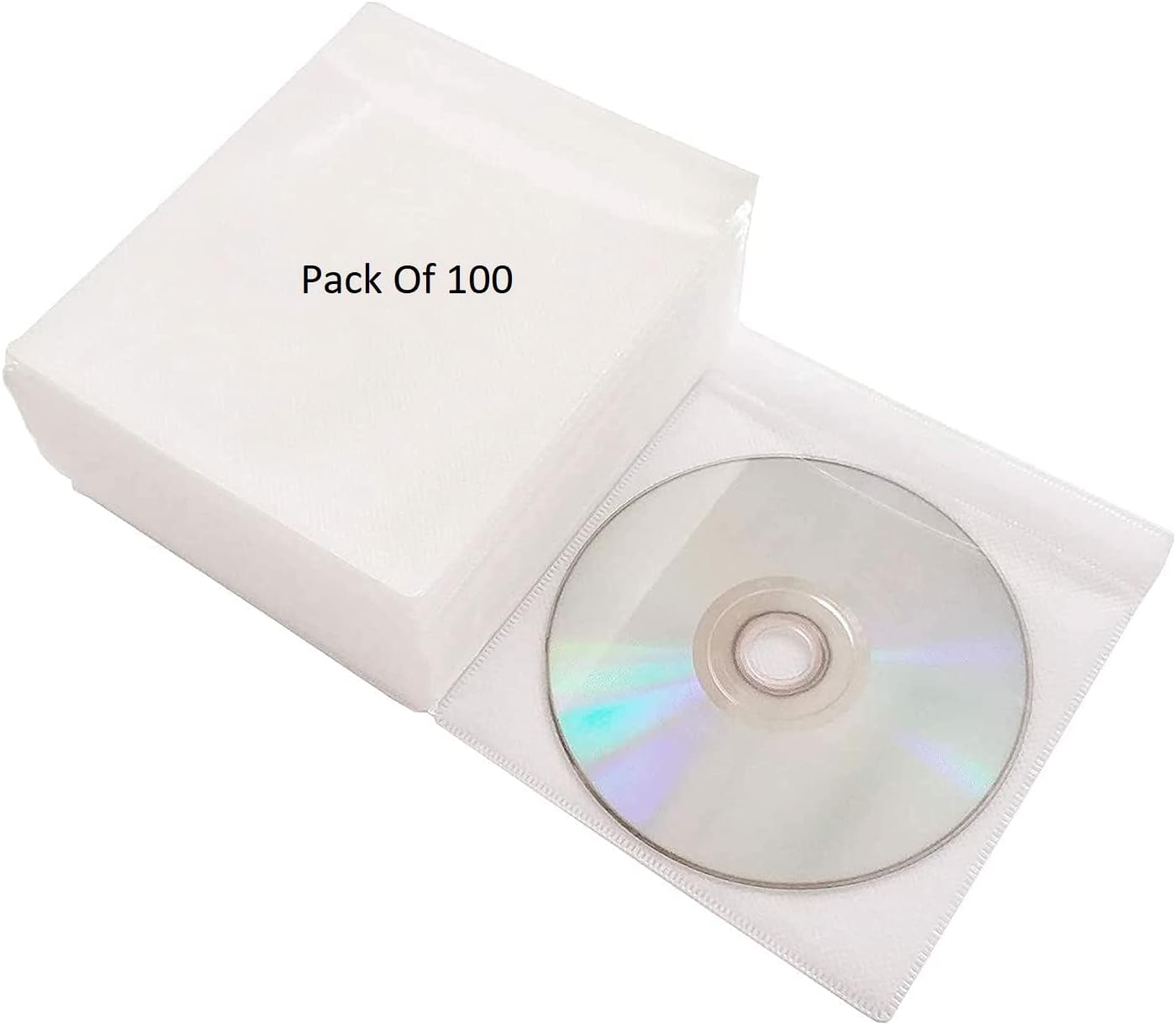 CD DVD Case Cover Organizer Records Soft Non-Woven Material Double-Sided Refill Plastic Storage Binders Disc Case (White) (Pack of 100)