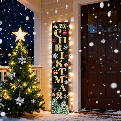 Christmas Decorations Gold Black Banner Xmas Porch Door Sign Welcome Banner for Wall Home Party Decor Merry Christmas Decorations Indoor Outdoor 47.2x7.8 Inch