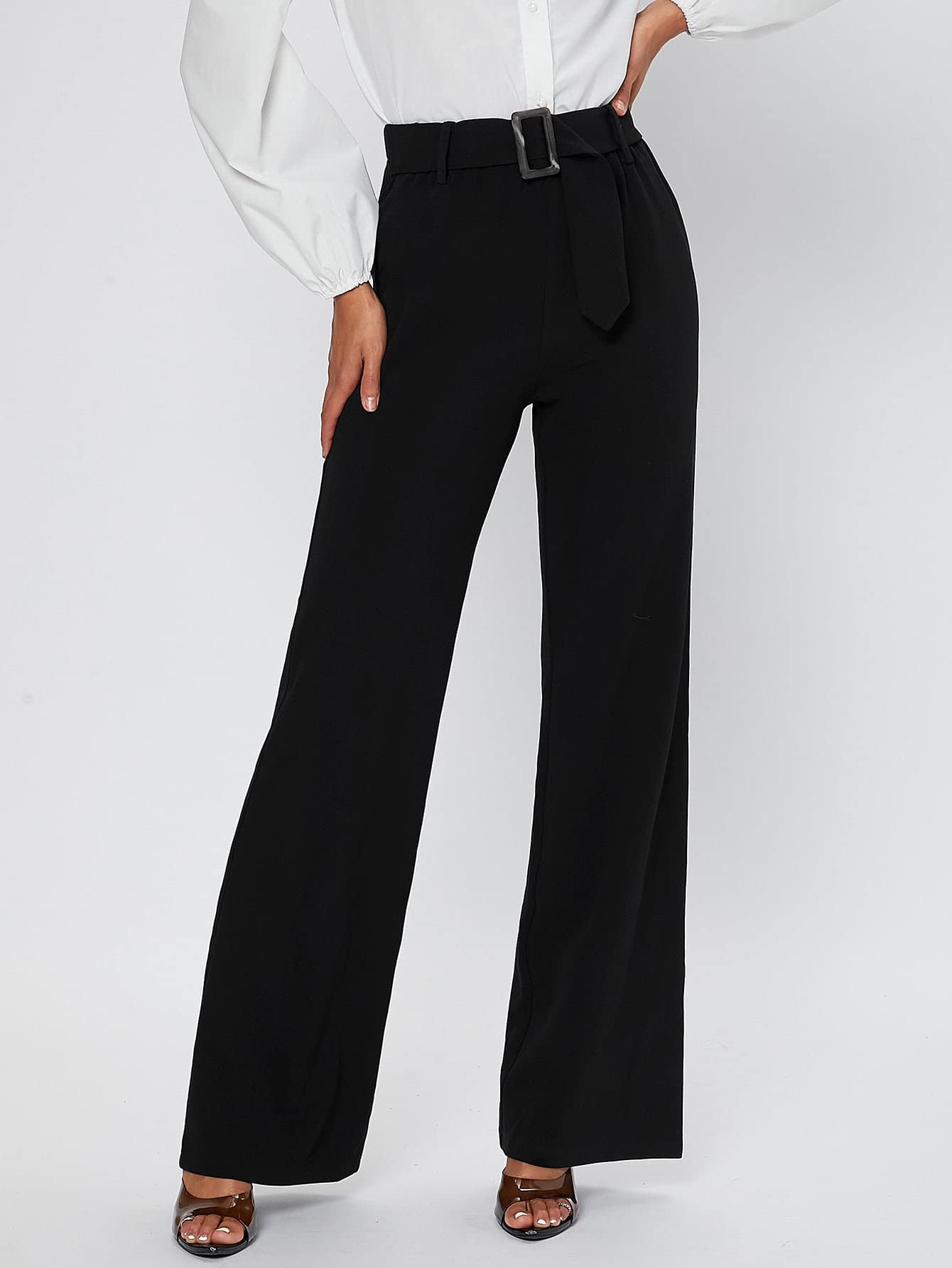 JUCIORI Pants for Women - High Waist Belted Flare Leg Pants Size Tall XL
