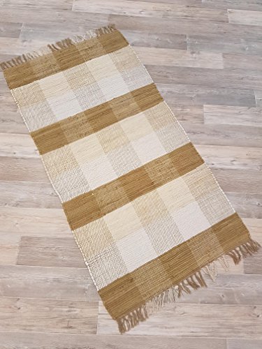 Fleckerlteppich Handweb Fleckerl Teppich ULM 70x140 cm 100% Baumwolle Karo beige