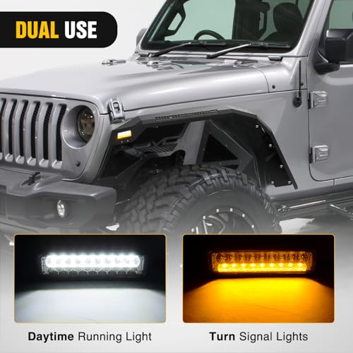 Image of Nilight JL JT Wide Flat Front Fender Flares for 2018 2019 2020 2021 2022 2023 2024 2025 Jeep Wrangler JL JLU&Gladiator JT 2Pcs Off-Road Wheel Fenders w /LED Lights Turn Signal Lights DRL