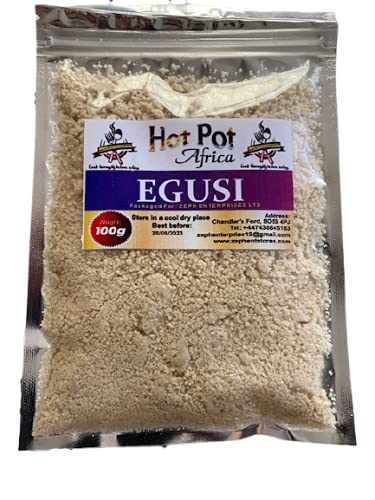 Hot Pot Africa Ground Egusi |Melon Seed (2Pks)- Tasty & Hand Peeled| (100g x 2) for soup, stew and African dishes, suitable for vegetarians