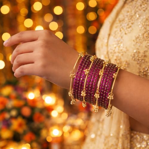 Image of Shining Diva Fashion 16 Pcs Trendy Stylish Glass & Kashmiri Ghungroo Bangles Set for Women & Girls | Traditional Festive Wedding Party Jewellery
