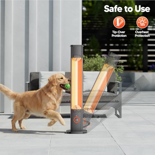 Image of Patio Heater for Outdoor Use1500W, 8H Timer, Waterproof, Infrared Electric Protable Patio Heater, 8 Levels Heating for Garage Backyard Black