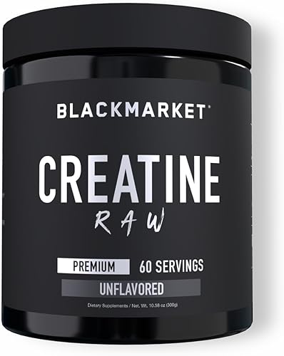 BLACKMARKET RAW Creatine - Mezcla de bebida en polvo de entrenamiento para hombres y mujeres, mejora el tamaño muscular, la fuerza, la definición,