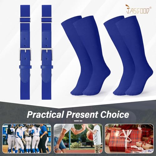 Image of JASGOOD 2 Pack Baseball Socks and Belt Combo Set Softball Socks and Belts Elastic Waist Belt for Youth and Adult Boys