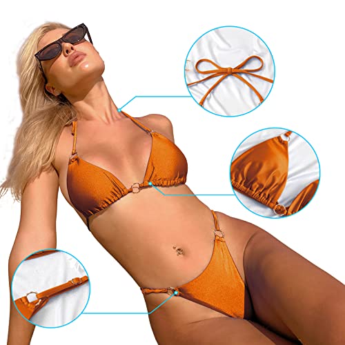 Image of MIKETAI Sexy Bikinis for Women 2 Piece Bikini Spaghetti Strap Swimsuits Solid Color Bathing Swimwear Triangle Bathing Suit