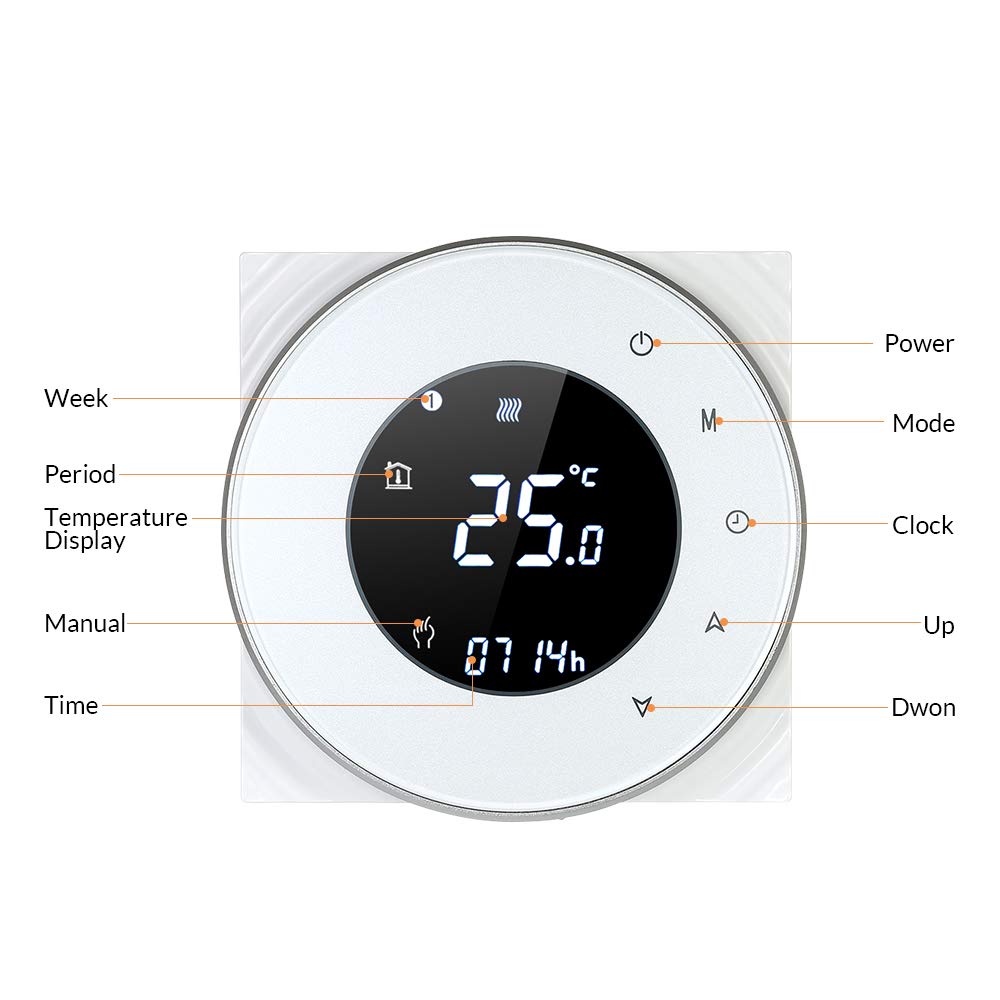 Decdeal Wi-FI Programmierbarer Raumthermostat, intelligent, kabellos, mit LCD-Touchscreen – Schwarz