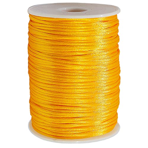 Fqtanju 2Mm X 100 Yards Premium Quality Rattail Nylon Satin Cord Roll, Kumihimo Rattail,Chinese Knot, Gold #TOP30