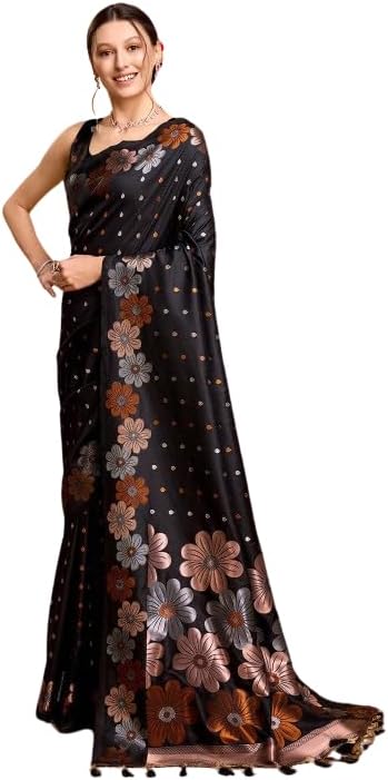 C J Enterprise Women's Banarasi Saree Pure Kanjivaram Silk Saree Soft Design Wear Pattu Sarees Latest Cotton With Blouse Piece Kanchipuram for Wedding sadi new ladies 2023 (Champa)