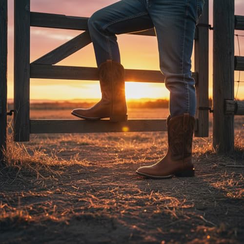 Image of SUREWAY Cowboy Boots For Men - Mens Square Toe Western Boot,Oil /Slip Resistant,Durable Fashionable Classic Pull on 10 Inch Boots Mid Calf Wellington Boots