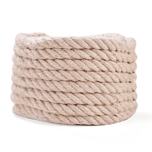 Cuerda de yute – Cuerda de manila trenzada natural gruesa cuerda de cáñamo multiusos para uso en interiores y exteriores, para muelles, barandillas, proyectos de bricolaje, decoración del hogar,