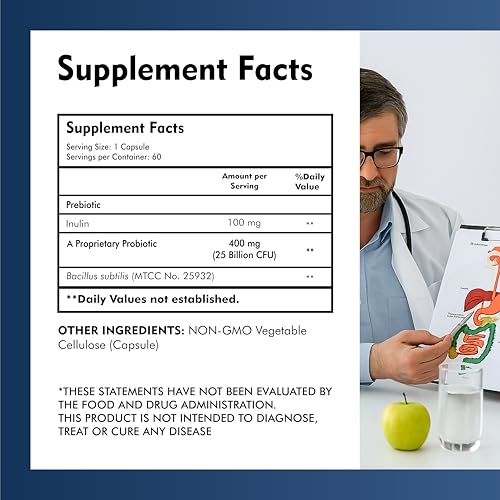 Image of Bacillus Subtilis 25 Billion Enhance immunity | For Both Men & Women- 60 Veg Capsules