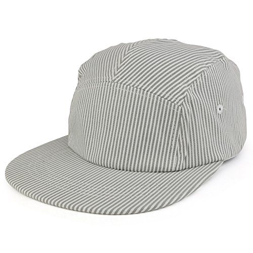 Trendy Apparel Shop 5-Panel Lightweight Unstructured Grey Stripe Flatbill Snapback
