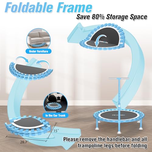 Image of ZCMHAXJ Foldable Mini Trampoline, 40 inch Rebounder Trampoline for Adults & Kids, 450lbs Capacity with T-Shaped Adjustable Bar, Indoor Fitness Workout Exercise Equipment