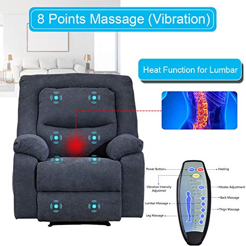 IPKIG Power Recliner Chair with Heat and Massage, Linen Recliner Sofa Chairs with USB Port for Adults for Living Room Bedroom (Blue) - Thumbnail 2