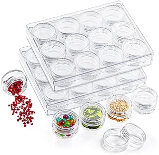 BELLE VOUS Clear Plastic Bead Storage Organiser Box - 24 Removable Compartment Containers with Lids for Diamond Dot Painting Beads, Jewellery, DIY Nail Art, Earrings, Glitter & Embroidery