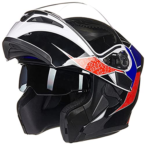 Casque Integral Modulable Moto, Flip Up Casque Moto Avec Double Visière Casque Intégral, Full Face Racing Casque De Moto ECE Homologué Scooter De Vélomoteur Casque Pour Homme E,2XL