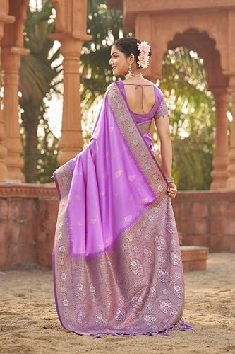 Image of SWORNOF Women's Kanjivaram Soft Silk Banarasi Sarees With Unstiched Blouse Piece