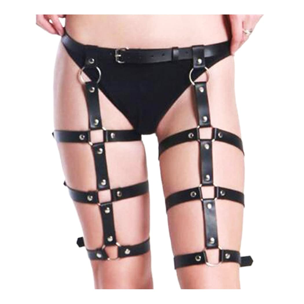 Yokawe Punk Leather Waist Chain Belts Black Body Harness Fashion Leg Thigh Chains Nightclub Party Belly Belts Body Accessories for Women and Girls