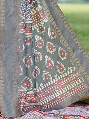Image of AKHILAM Women's Silk Blend Banarasi Saree With Unstitched Blouse Piece (KASAVU201 HS Parent)
