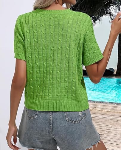 Image of MINTLIMIT Women's Short Sleeve Sweater Tops Lightweight Pullover Shirts 2025 Spring Summer Trendy Casual Blouses
