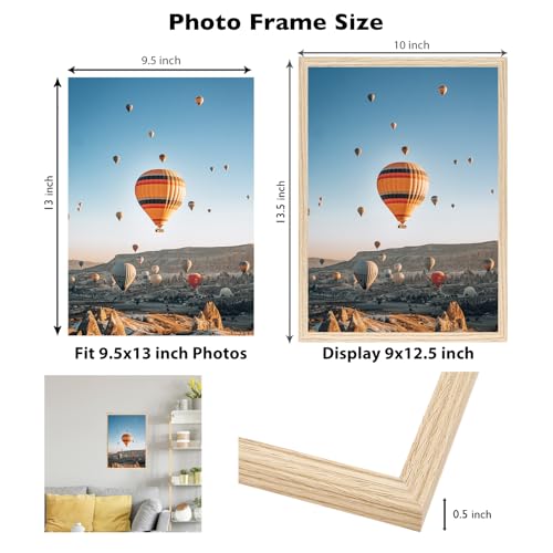 Image of JCJMY 9.5x13 Picture Frame Natural for Wall Hanging, Wall Mounting Horizontally or Vertically, 9.5 x 13 Wall Gallery Poster Photo Frame with Shatter Resistant Plexiglass, Natural