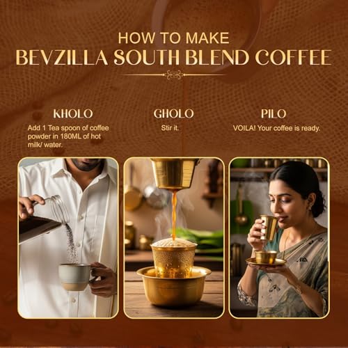 Image of Bevzilla Instant Filter Coffee Powder - South Blend | 70% Coffee, 30% Chicory | 100g (50g x 2 Packs) | No Added Sugar | Bold Taste | Quick Preparation