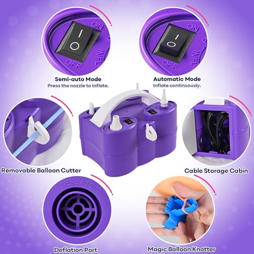 Image of Togvu Electric Balloon Pump, 3-in-1 Portable Air Pump for Inflatables and Balloons, Dual Nozzle Balloon Blower Machine for Latex 260q Foil Balloons 110V Inflator Deflator for Pool Floats Air Mattress