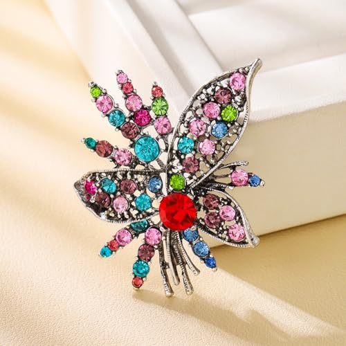 Image of Rhinestone Sunflower Brooch Pin for Women Red Black Purple Large Flower Broochs Snowflake Brooch Marquise Wreath Brooches Jewelry