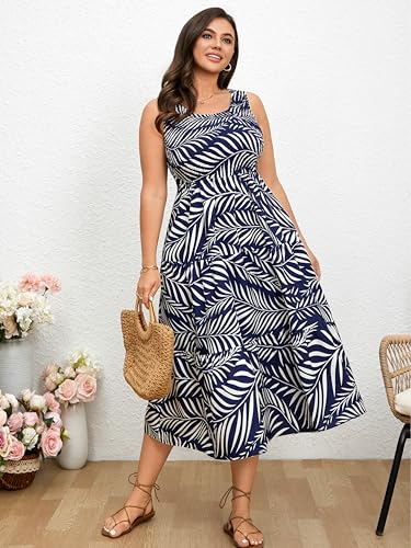 Image of RWJ Plus Size Summer Sleeveless Tank Dress for Women 2025 Smocked Casual Loose Sundress Flowy Beach Tiered Long Midi Dresses